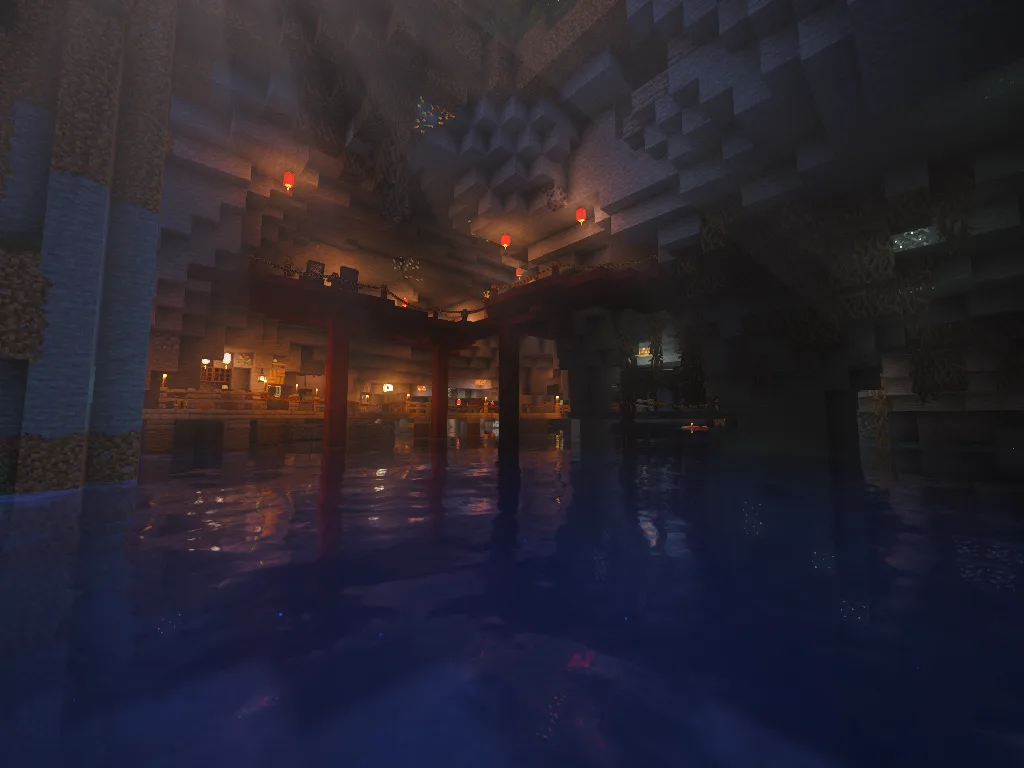 Underground cave base with ambient lighting